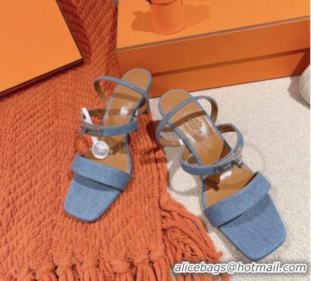 Buy Luxury Hermes Glamour Denim Heel Sandals 7.5cm Blue 0104028