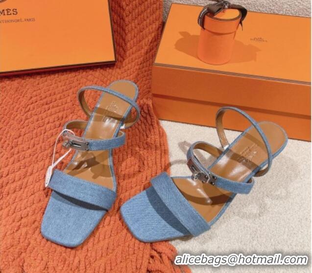 Buy Luxury Hermes Glamour Denim Heel Sandals 7.5cm Blue 0104028