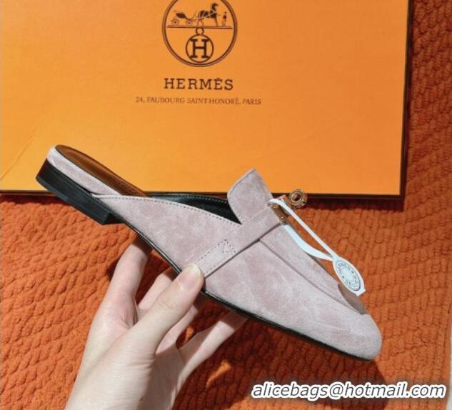 Luxury Hermes Oz Flat Mules in Suede Purple Grey 0104030