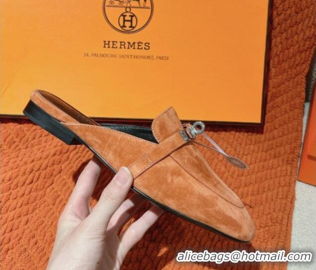 Cheap Price Hermes Oz Flat Mules in Suede Brown 0104031