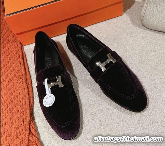 Popular Style Hermes Paris Loafers in Velvet Purple 0104038