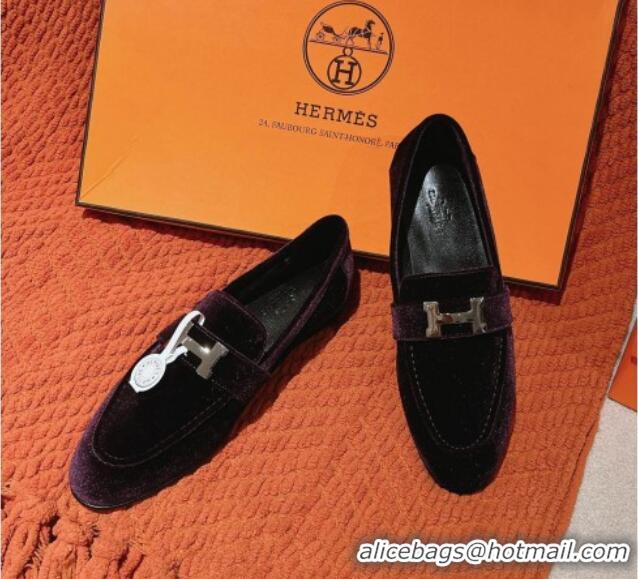 Popular Style Hermes Paris Loafers in Velvet Purple 0104038