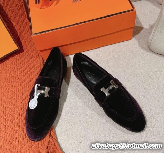 Popular Style Hermes Paris Loafers in Velvet Purple 0104038