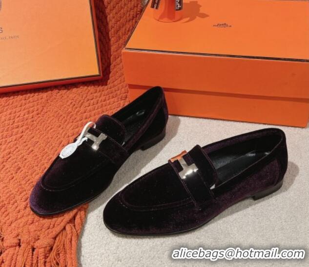 Popular Style Hermes Paris Loafers in Velvet Purple 0104038