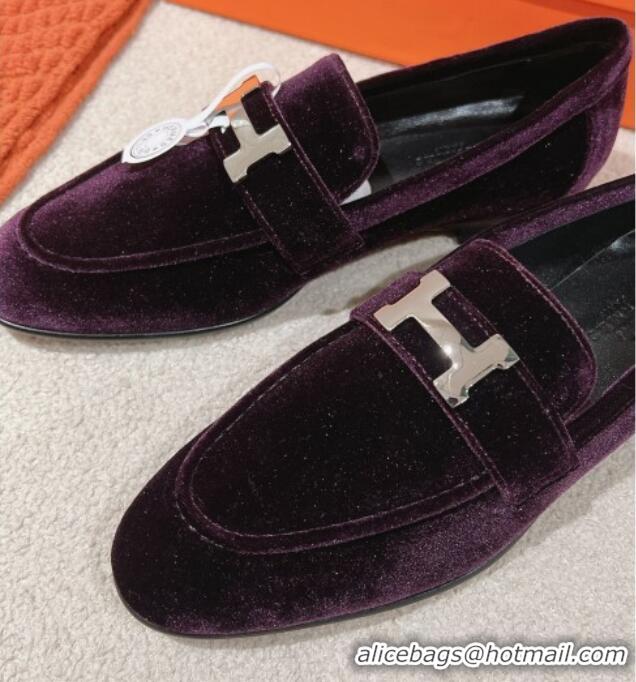 Popular Style Hermes Paris Loafers in Velvet Purple 0104038