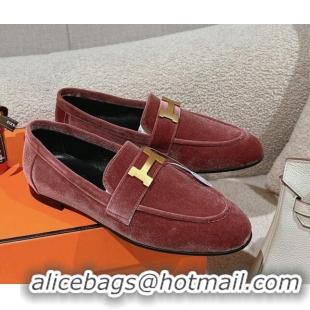 Low Cost Hermes Paris Loafers in Velvet Rose Wool Pink 0104039