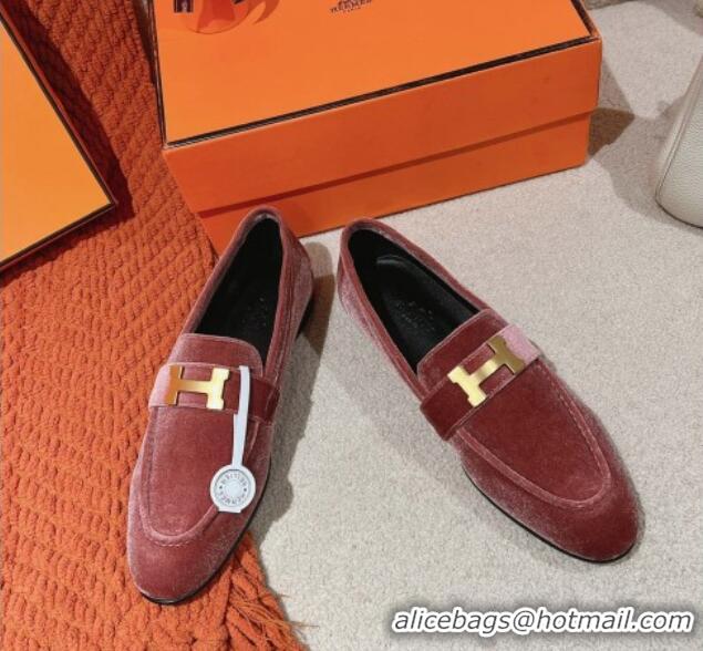 Low Cost Hermes Paris Loafers in Velvet Rose Wool Pink 0104039