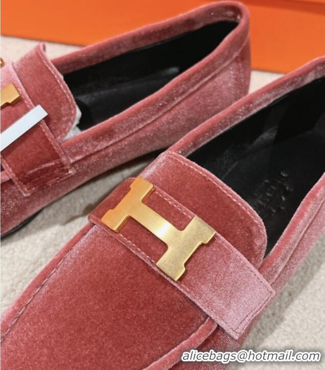 Low Cost Hermes Paris Loafers in Velvet Rose Wool Pink 0104039