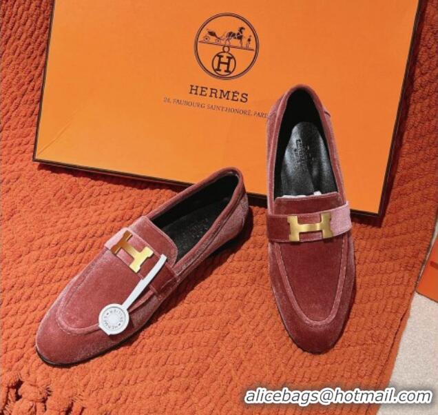 Low Cost Hermes Paris Loafers in Velvet Rose Wool Pink 0104039