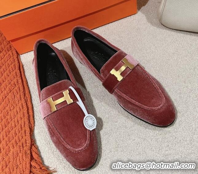 Low Cost Hermes Paris Loafers in Velvet Rose Wool Pink 0104039