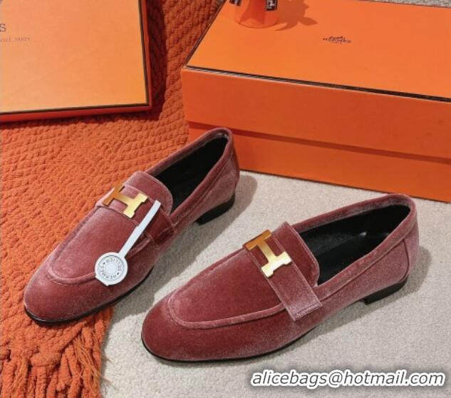 Low Cost Hermes Paris Loafers in Velvet Rose Wool Pink 0104039