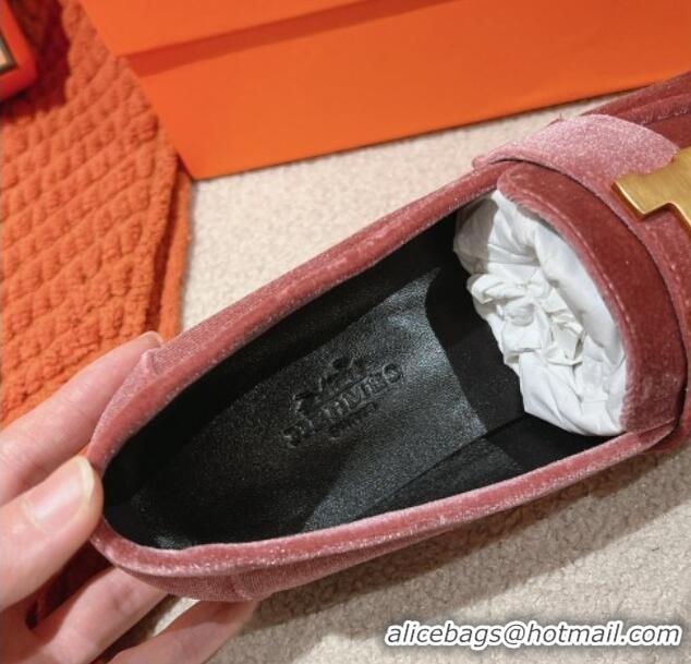 Low Cost Hermes Paris Loafers in Velvet Rose Wool Pink 0104039