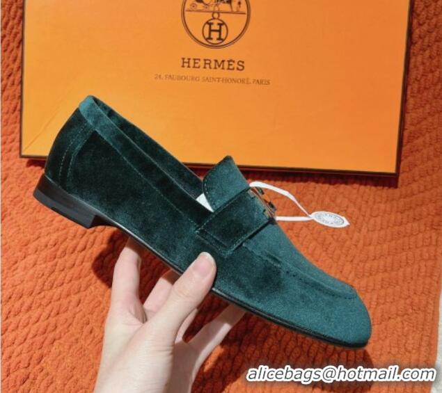 Top Design Hermes Paris Loafers in Velvet Dark Green 0104040