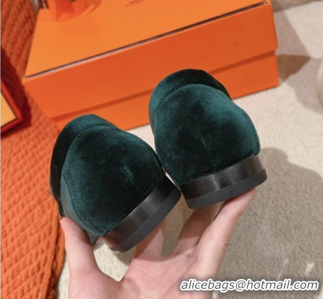 Top Design Hermes Paris Loafers in Velvet Dark Green 0104040