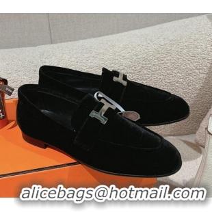 Charming Hermes Paris Loafers in Velvet Black 0104041