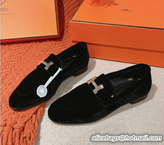 Charming Hermes Paris Loafers in Velvet Black 0104041