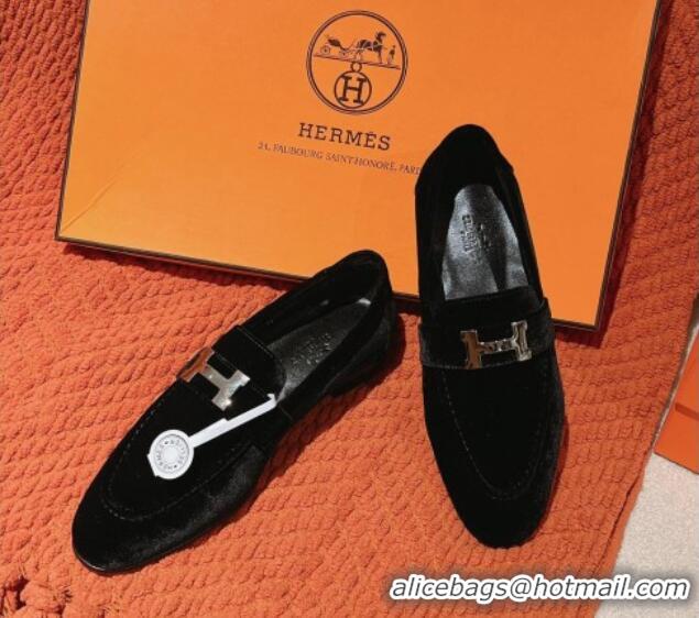 Charming Hermes Paris Loafers in Velvet Black 0104041