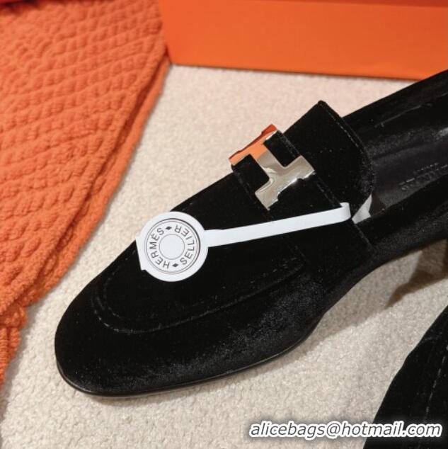 Charming Hermes Paris Loafers in Velvet Black 0104041