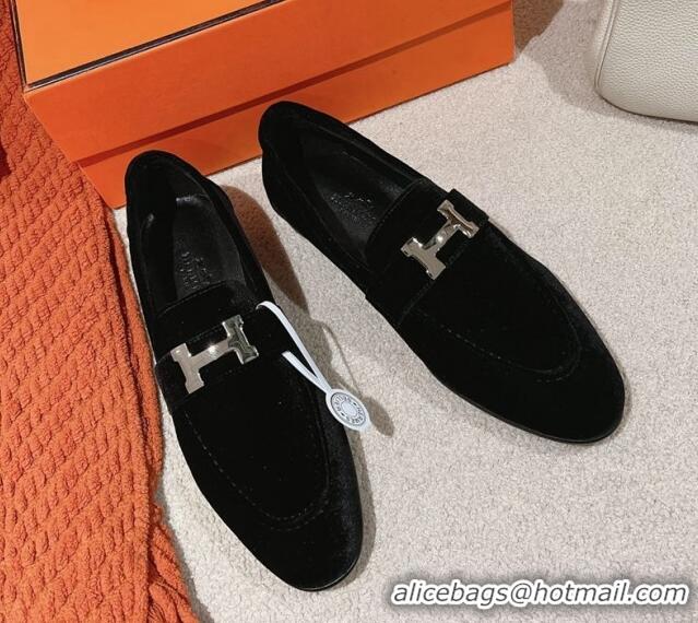 Charming Hermes Paris Loafers in Velvet Black 0104041