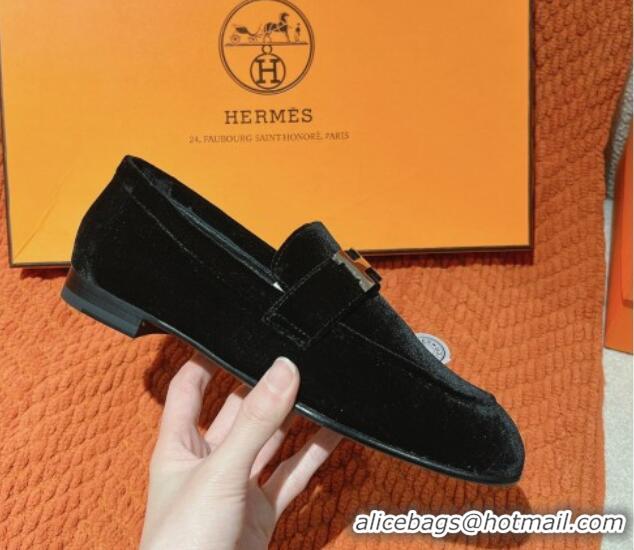 Charming Hermes Paris Loafers in Velvet Black 0104041