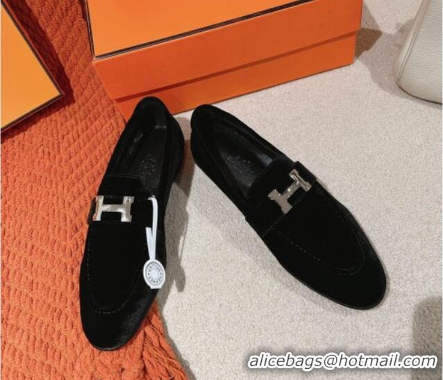 Charming Hermes Paris Loafers in Velvet Black 0104041