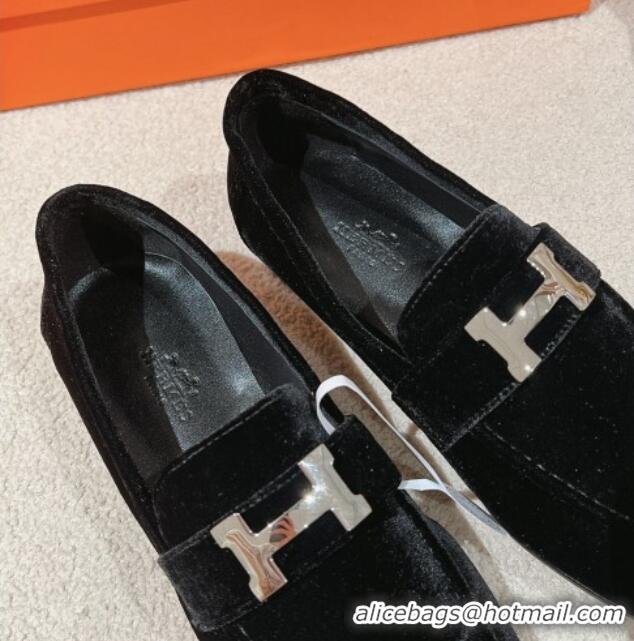 Charming Hermes Paris Loafers in Velvet Black 0104041