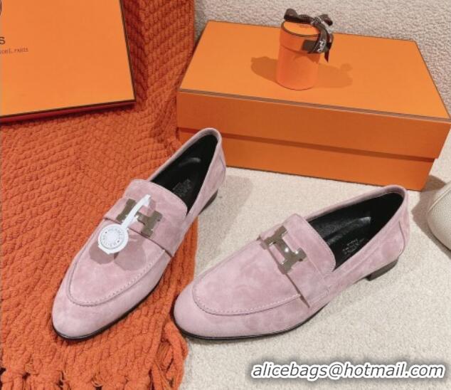 Sumptuous Hermes Paris Loafers in Suede Dusty Purple 0104043