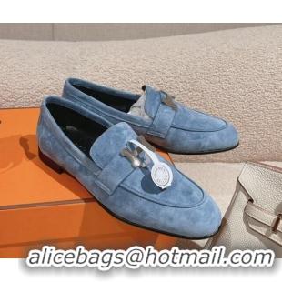 Best Price Hermes Paris Loafers in Suede Light Blue 0104045