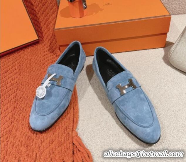 Best Price Hermes Paris Loafers in Suede Light Blue 0104045