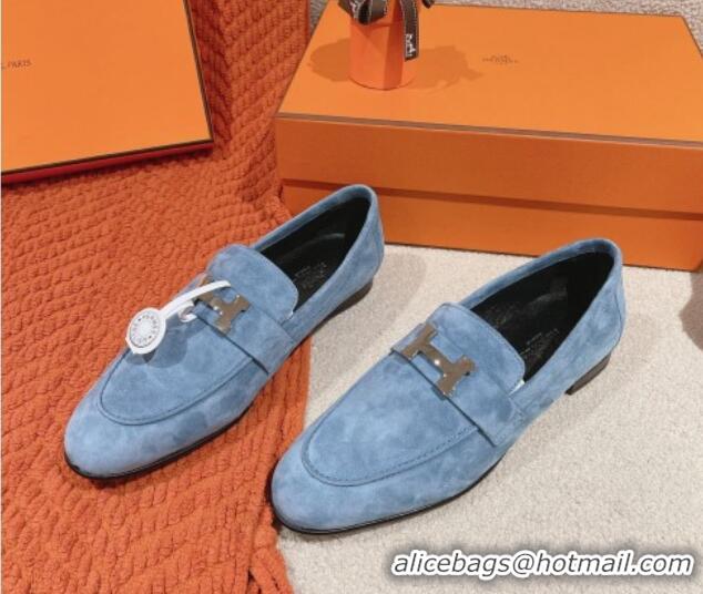 Best Price Hermes Paris Loafers in Suede Light Blue 0104045