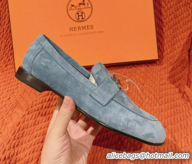 Best Price Hermes Paris Loafers in Suede Light Blue 0104045