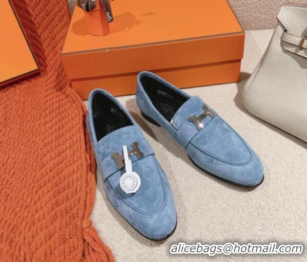 Best Price Hermes Paris Loafers in Suede Light Blue 0104045