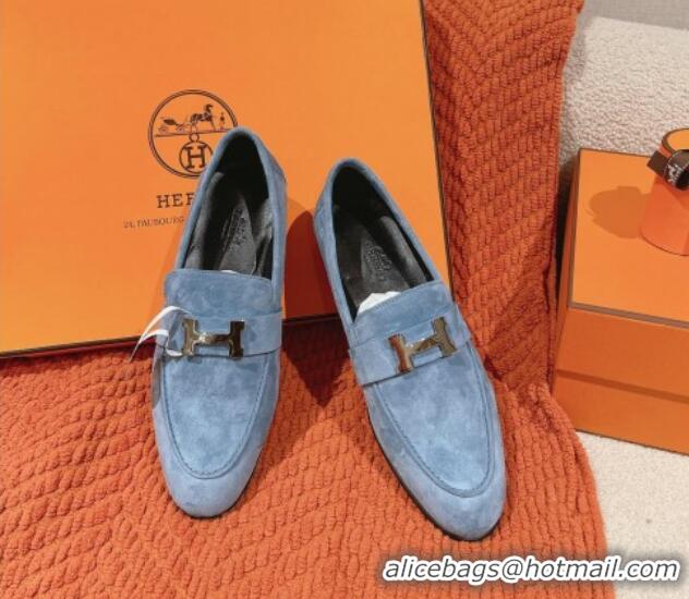 Best Price Hermes Paris Loafers in Suede Light Blue 0104045