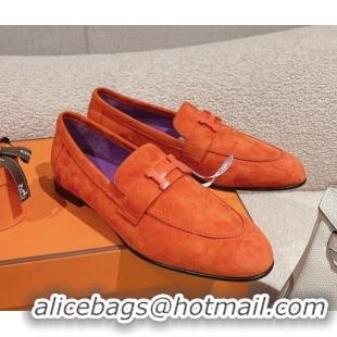 Stylish Hermes Paris Loafers in Suede Orange/Purple 0104046