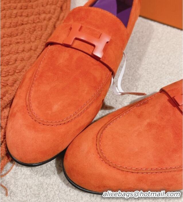 Stylish Hermes Paris Loafers in Suede Orange/Purple 0104046