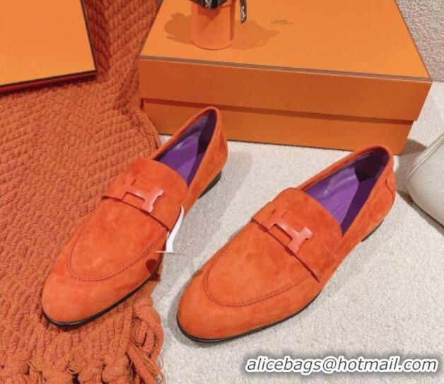 Stylish Hermes Paris Loafers in Suede Orange/Purple 0104046