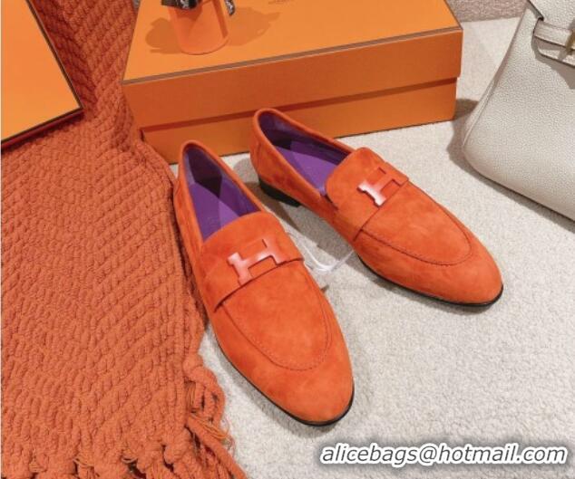 Stylish Hermes Paris Loafers in Suede Orange/Purple 0104046