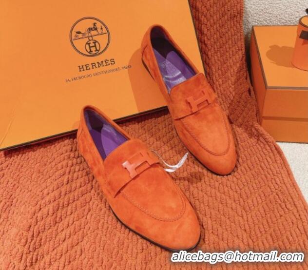 Stylish Hermes Paris Loafers in Suede Orange/Purple 0104046