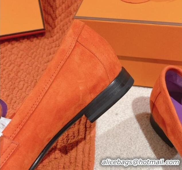 Stylish Hermes Paris Loafers in Suede Orange/Purple 0104046