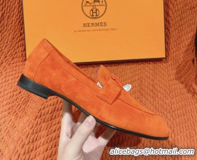 Stylish Hermes Paris Loafers in Suede Orange/Purple 0104046