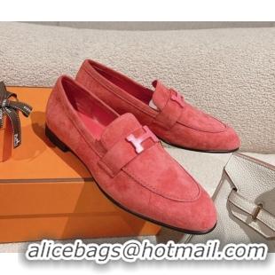 Most Popular Hermes Paris Loafers in Suede Pink 0104048