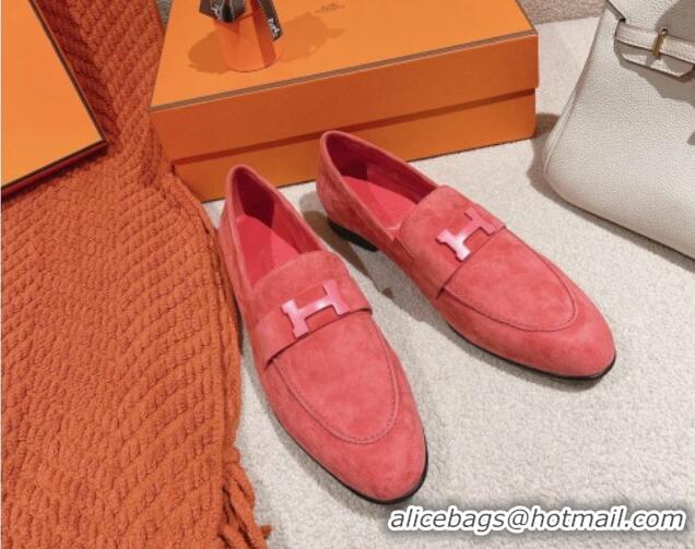 Most Popular Hermes Paris Loafers in Suede Pink 0104048