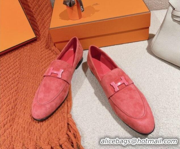 Most Popular Hermes Paris Loafers in Suede Pink 0104048