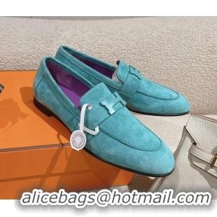 Good Quality Hermes Paris Loafers in Suede Lake Blue 0104049