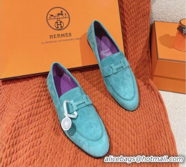 Good Quality Hermes Paris Loafers in Suede Lake Blue 0104049