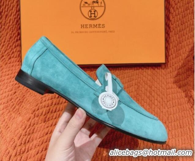 Good Quality Hermes Paris Loafers in Suede Lake Blue 0104049