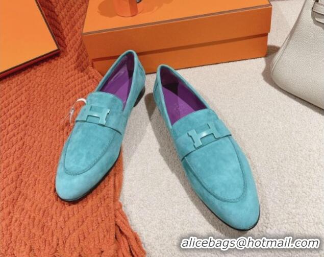 Good Quality Hermes Paris Loafers in Suede Lake Blue 0104049