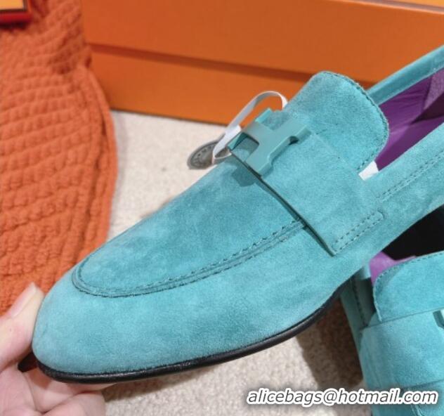 Good Quality Hermes Paris Loafers in Suede Lake Blue 0104049