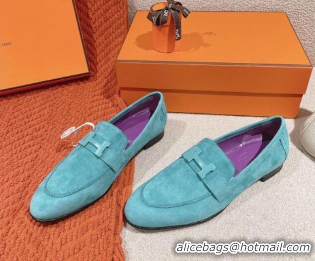 Good Quality Hermes Paris Loafers in Suede Lake Blue 0104049