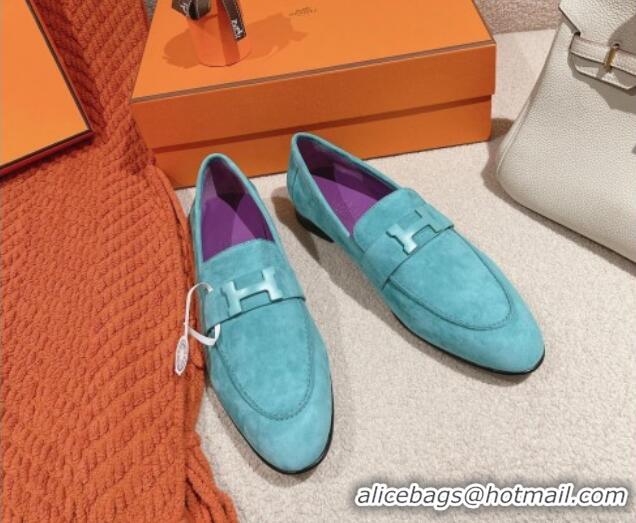 Good Quality Hermes Paris Loafers in Suede Lake Blue 0104049